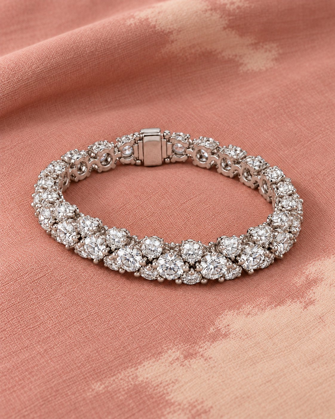 Pulseira de diamantes II sobre o tecido rosa com nuvens marfim estampadas