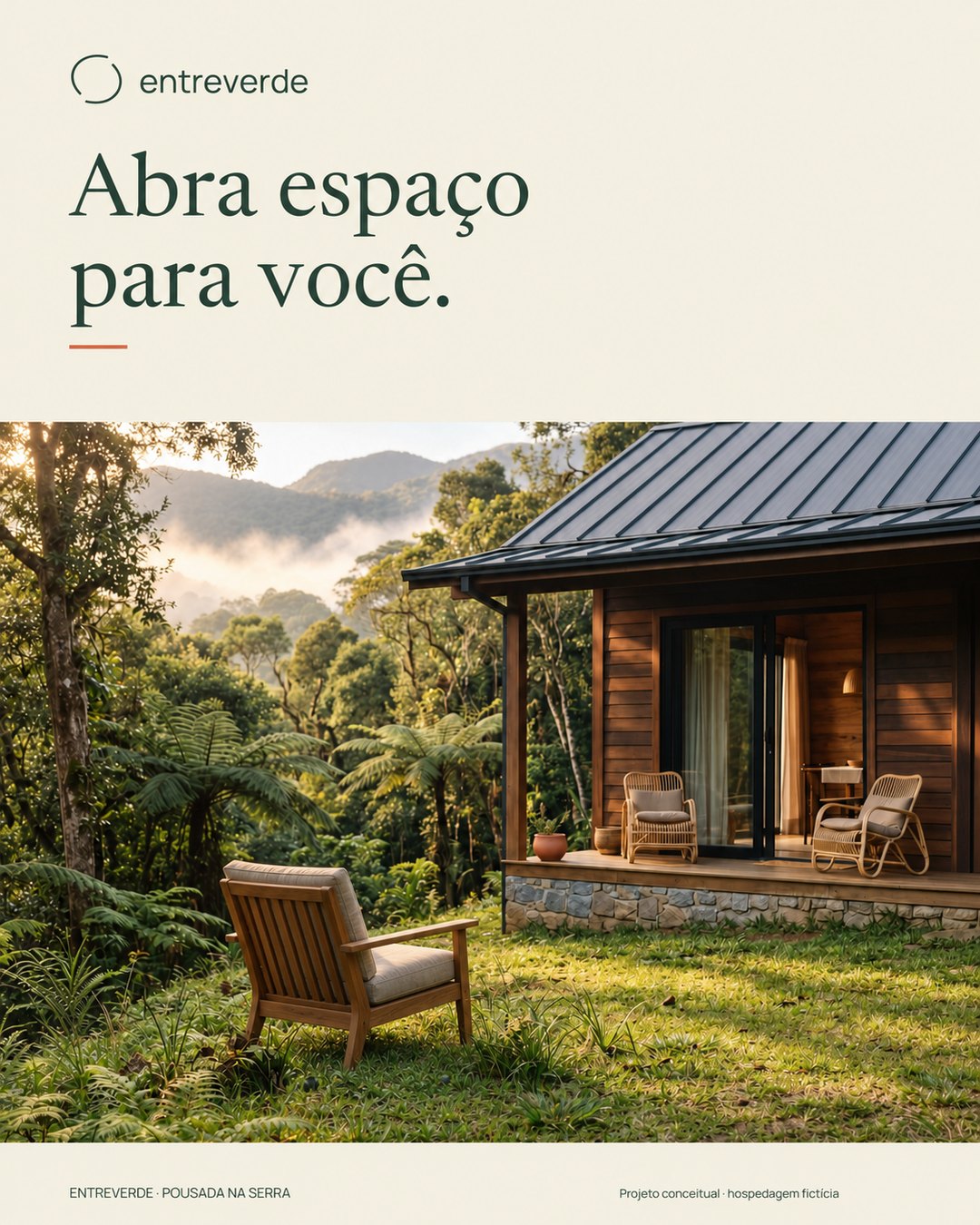 Tela 1 do carrossel, Abra espaço para você, com a cabana e a poltrona no gramado