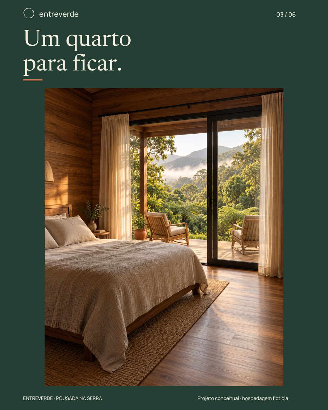 Tela 3 do carrossel em fundo mata, Um quarto para ficar, com o quarto aberto para a varanda